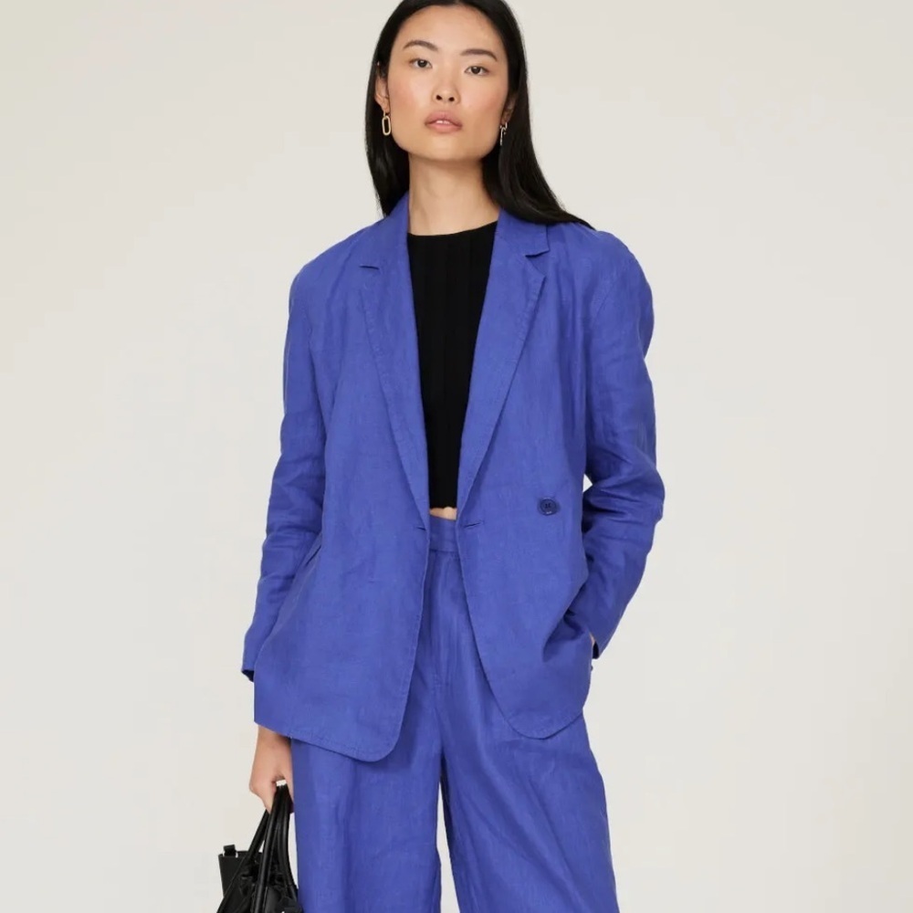 Madewell Double-breasted Linen Blazer Blue